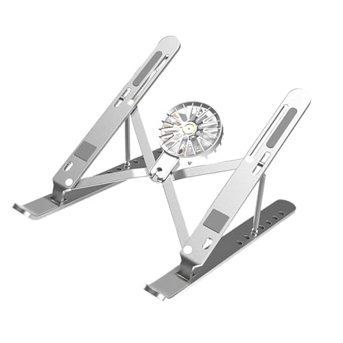 Aluminum Laptop Stand with Cooling Fan 7 Heights Adjustable Foldable Ergonomic Computer Holder for Notebook and Tablets Laptop Elevator Stand - color: Silver