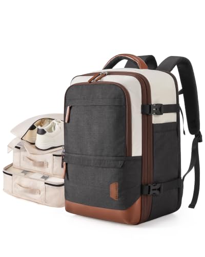 BAGSMART 37L Expandable Travel Backpack Compression Carry On Daypack | Weekender Bag Fits 17" Laptop. Water Resistant Luggage with Packing Cubes and Shoe Pouch. - color: Black White