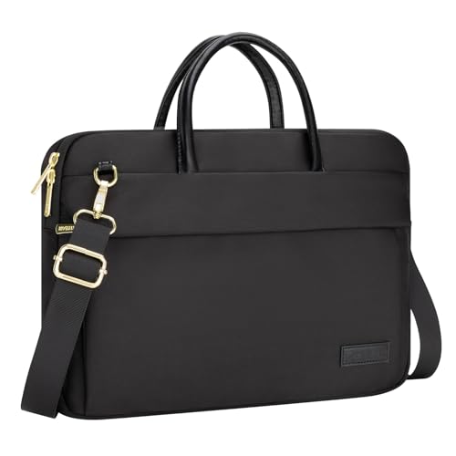 RAINYEAR 14 Inch/15.6 Inch Laptop Bag with Pockets & Handle for Women | Protective Waterproof Elegant Computer Large Capacity Shoulder Bag Case Compatible with MacBook Laptop Computer Notebook - color: Black, size: 13-14 Inch