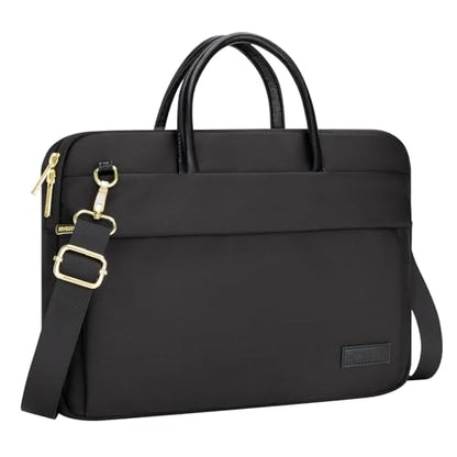 RAINYEAR 14 Inch/15.6 Inch Laptop Bag with Pockets & Handle for Women | Protective Waterproof Elegant Computer Large Capacity Shoulder Bag Case Compatible with MacBook Laptop Computer Notebook - color: Black, size: 15.6 Inch