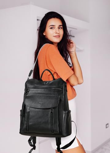 Laptop Backpack for Women 15.6 inch,Travel Leather Backpack Purse Nurse Teacher Carry on Backpack Computer Bag,Professional Water-Resistant College Business Work Casual Daypack,Two-tone Black - color: Two-tone Black
