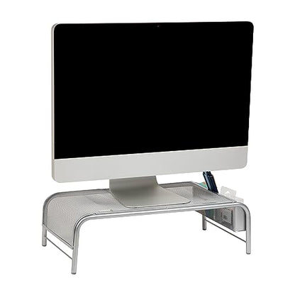Mind Reader Monitor Stand, Ventilated Laptop Riser, Desktop Organizer, Side Storage, Metal Mesh, 20"L x 11.5"W x 5.5"H, Silver - color: Silver