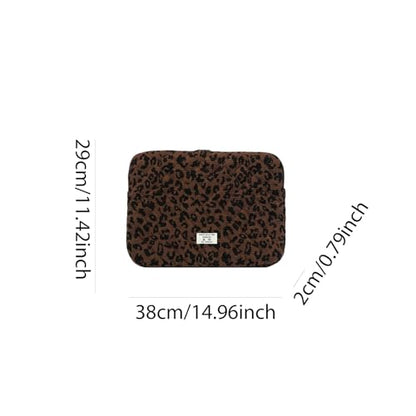 Cute Bow Puffy Laptop Sleeve 13-15 Inch Cute Quilted Laptop Protective Case Padded Bow Computer Sleeve for MacBook (Leopard Coffee, 15inch) - color: Leopard Coffee, size: 15inch