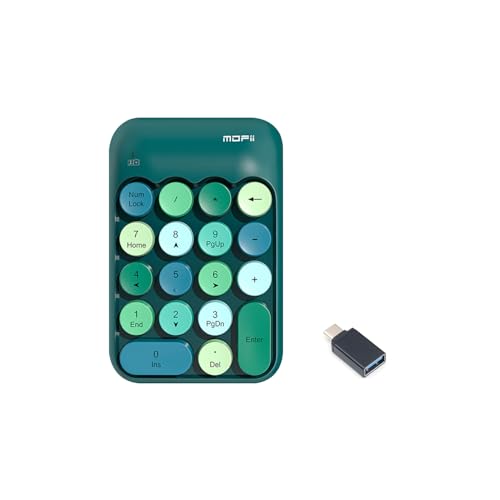 Sahara - Wireless Numeric Keypad, Retro Round Keycaps, Portable Number Pad with Ergonomic Design, USB Receiver, Compatible with Laptop/Desktop PC (Teal Green) - color: Teal Green