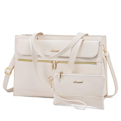 LOVEVOOK Laptop Bag for Women 15.6 Inch Tote Work Professional Leather Computer Briefcase Waterproof Handbag Shoulder Large Capacity Business Teacher Office Crossbody Purse, 206# Beige White - color: 206# Beige White, size: 15.6 Inch