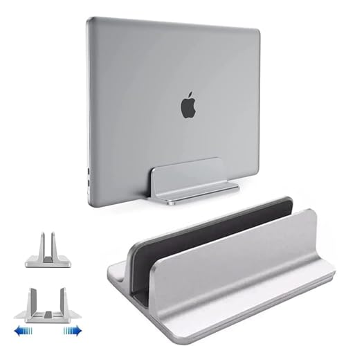 Vertical Laptop Stand Holder, Desktop Aluminum Stand for MacBook with Adjustable Dock Size, Fits All MacBook, Surface, Chromebook and Gaming Laptops (Up to 17.3 inches), Silver - color: Sliver