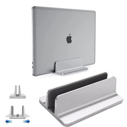 Vertical Laptop Stand Holder, Desktop Aluminum Stand for MacBook with Adjustable Dock Size, Fits All MacBook, Surface, Chromebook and Gaming Laptops (Up to 17.3 inches), Silver - color: Sliver