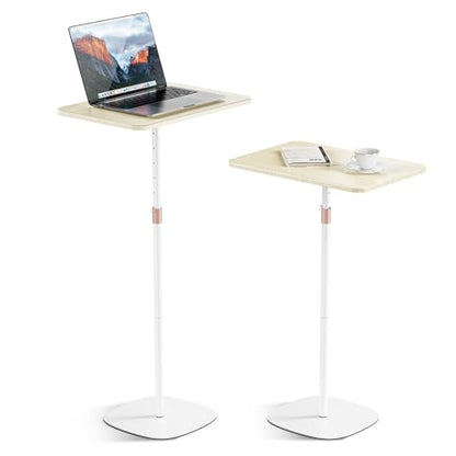 Portable Laptop Floor Stand, Bedside/Sofa Table with Height Adjustable 18''~48'', Sleek Wooden Lectern Standing Desk Mobile Podium for Home, Office, School, White - color: White