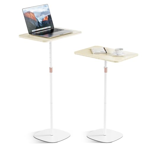 Portable Laptop Floor Stand, Bedside/Sofa Table with Height Adjustable 18''~48'', Sleek Wooden Lectern Standing Desk Mobile Podium for Home, Office, School, White - color: White