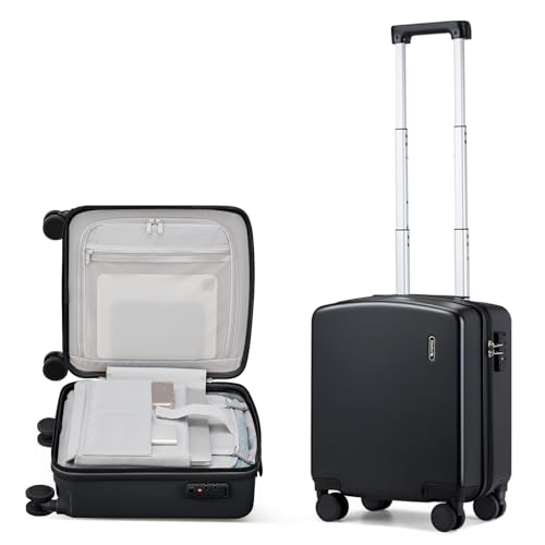 Hanke 16 Inch Underseat Small Carry On Luggage, Hard Shell with TSA Lock | PC Hard Shell, 14" Padded Laptop Pocket, Multi-Compartment, 8 Spinner Wheels, Lightweight, Short Trip - color: Jet Black, size: 16 Inch