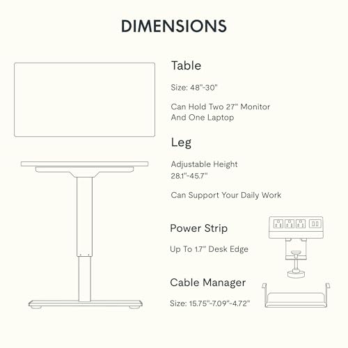 FLEXISPOT EN2 48"x30" Whole-Piece Standing Desk with Power Strip, White | Whole-Piece Desktop, Easy-Access Clamp Power Strip, Organized Cable Management, Modern Home Office Setup - color: White Top + White Frame, size: 48x30"