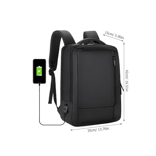 KALLORY Large Capacity USB Charging Business Laptop Backpack for Men, Black Waterproof Notebook Bookbag Suitable for Travel and Work