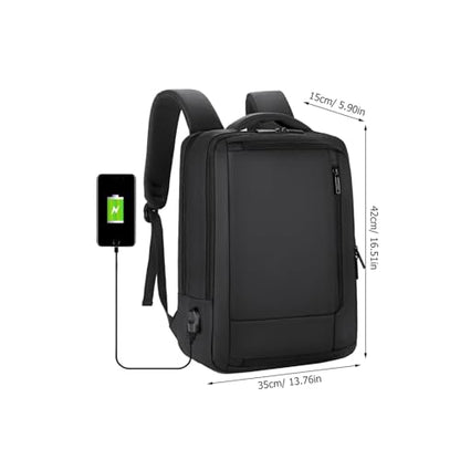 KALLORY Large Capacity USB Charging Business Laptop Backpack for Men, Black Waterproof Notebook Bookbag Suitable for Travel and Work