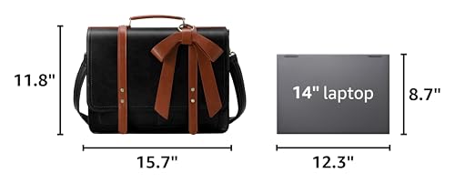 ECOSUSI Women Briefcase PU Leather Laptop Bag Large Shoulder College Satchel Bagfit 15.6" Laptop - color: Black & Brown
