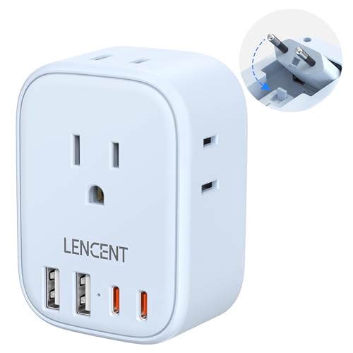 LENCENT European Travel Plug Adapter US to Europe Type-C Foldable Plug | with 4 Outlets 4 USB Ports (2 USB C), Power Adaptor for USA to EU Euro Iceland Spain Italy France Germany Greece, Blue - style: Type C-17.5W-Most of Europe-Blue