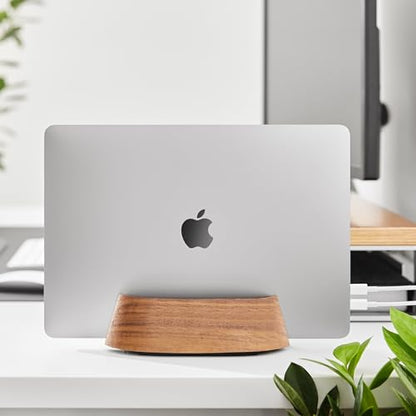 HumanCentric Vertical Laptop Stand in Black Walnut Wood, Adjustable | Upright Adjustable Holder & Dock, Fits MacBook Pro & Laptops .5" to 1.5", Clamshell Compatible, Laptop Vertical Stand - color: Black Walnut Wood