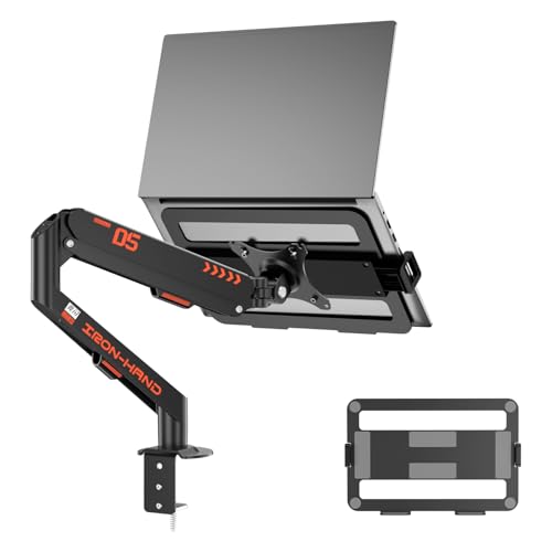 JINRAIKO Laptop Mount for Desk (11.3"-17.3"), 360° Rotating Foldable Laptops Arm Mount with Gas Spring, Heavy Duty Aluminum Adjustable Laptop Stand with Clamp/Grommet (Black) - color: BLACK