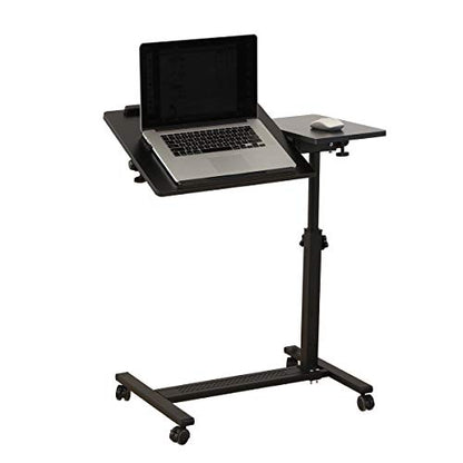 TigerDad Over Bed Table with Wheels Adjustable | Rolling Laptop Table Overbed Desk Hospital Tray Table Sofa Chair Side Table (Black) - color: Black