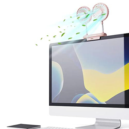 Desktop Fan with 2 Rotatable Heads, 3 Speeds, Sturdy Clamp, USB Powered Cooling Fan for Office Desk & Laptop - color: Pink