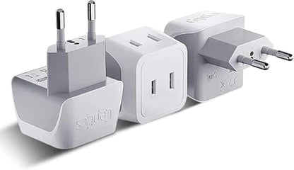 Ceptics European Travel Plug Adapter Europe Power Adaptor Charger Dual Input - Ultra Compact - Light Weight - USA to any Type C Countries such as Italy, Iceland, Austria and More (CT-9C), white | USA to Type C adapter, Lightweight Design, European Plug Ad