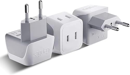 Ceptics European Travel Plug Adapter Europe Power Adaptor Charger Dual Input - Ultra Compact - Light Weight - USA to any Type C Countries such as Italy, Iceland, Austria and More (CT-9C), white | USA to Type C adapter, Lightweight Design, European Plug Ad