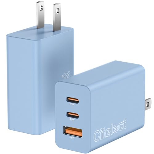 65W USB C Charger Block, 3Port Super Fast Charging Adapter for Samsung S26 | GaN Type-C Charging Block PD/QC 3.0 for Samsung S26/S25/S24, MacBook Pro/Air,iPad, iPhone 17/16-2Port USBC+1Port USB A - Blue - color: Blue, size: 2Pack