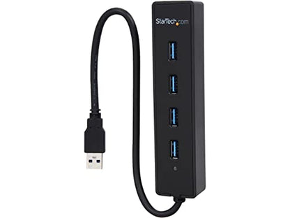 StarTech 4-Port USB 3.0 Hub 5Gbps with Built-in Cable (ST4300PBU3) | SuperSpeed laptop hub, Portable splitter, Mini-USB hub, Built-in cable, Flexible desk placement, Backward compatible - color: Black, style: 4 x SuperSpeed USB-A with Built in Cable