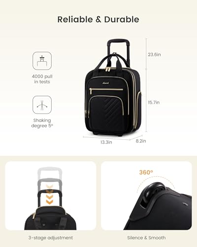 LOVEVOOK Underseat Carry On Luggage with Wheels and Giant Tumbler Holder Pocket, Soft Sided Under Seat Personal Item Suitcase for Travel, Business, Work - color: Black-Purple