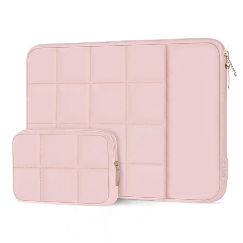 MOSISO Laptop Case 13.3 inch,13-13.3inch Puffy Laptop Sleeve, Pink | Compatible with MacBook Air 13 13.6/Neo/Pro 13/Pro 14,HP Dell ASUS,Twelve Square Quilted Bag with Vertical Pocket&Small Case - color: Pink, size: 13.3 inch