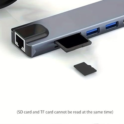USB-C Hub, 8-in-1 Multiport Adapter with HDTV, USB 3.0, RJ45 Ethernet, SD Card Reader, and USB-C Charging Port