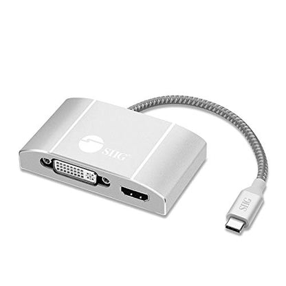 SIIG USB-C to HDMI, DVI and VGA Adapter with 60W PD, CB-TC0911-S1 | Connect a USB-C laptop to HDMI, DVI or VGA displays; 60W pass-through charging supports compact presentation setups.