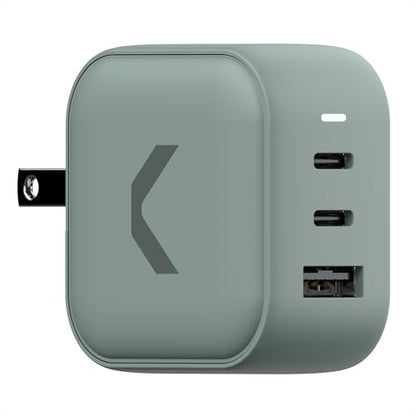 CLEMM Core USB-C, USB-A Wall Charger Block Power Adapter for MacBook, iPhone 17/16/15/14/13/12/11/X, Galaxy S24 Ultra/S23 65W Output Fast Charging, Foldable, GaN, PPS, 3.0, 3-Ports, Compact, Gray