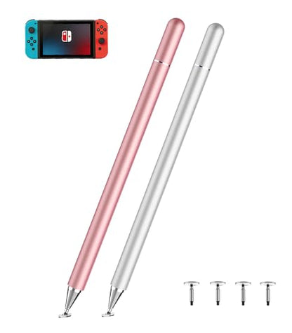 Stylus Pen for Touchscreen, Kenkor 2 in 1 Active iPad Pencil - Pink+ Silver | Active Stylus Pen for Nintendo Switch 2/ iPad/iPhone/Android/Samsung Galaxy/Huawei/Lenovo/Microsoft Surface, Touchscreens Pen - color: Pink+Silver
