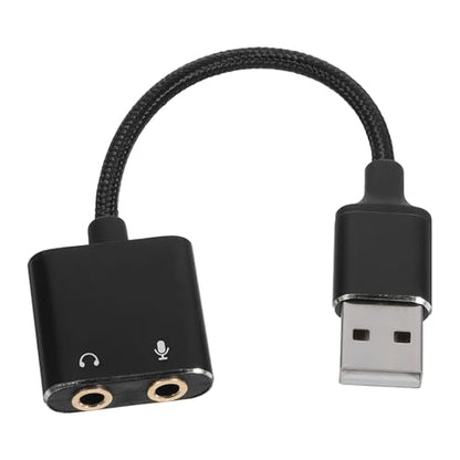 USB Headphone Audio Splitter Adapter with Microphone Jack External Sound Card for PC and Laptop, Black Two-in-one Audio Interface Cable for Computer Headset and Smartphone Use