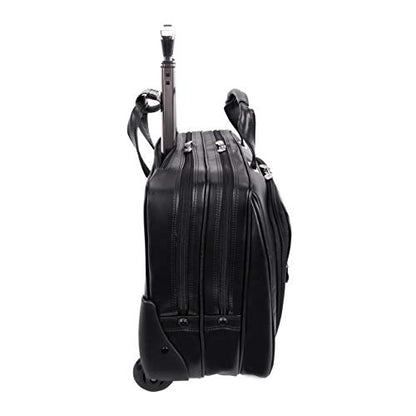 McKleinUSA L Series, Wrightwood, Top Grain Cowhide Leather with Vegan Leather Trim, 17" Leather Wheeled Laptop Briefcase, Black (80505), one Size - Frustration-Free Packaging