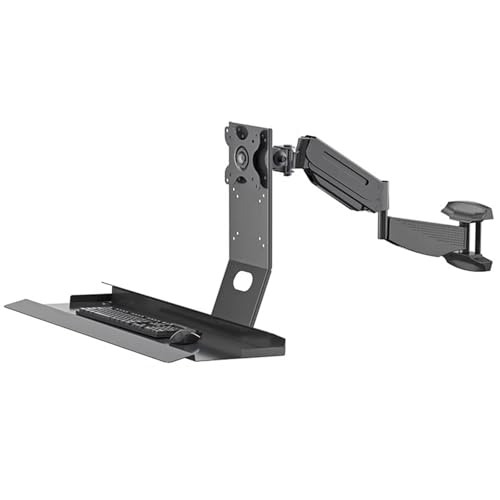 Wall Mounted Sit-Stand Single Monitor Workstation, Single Monitor and Keyboard Stand, with Gas Spring Arm & Folding Tray, Adjustable Height Angle, Max Load 22 Kg, for 17"-35"(60cm) - size: 60cm