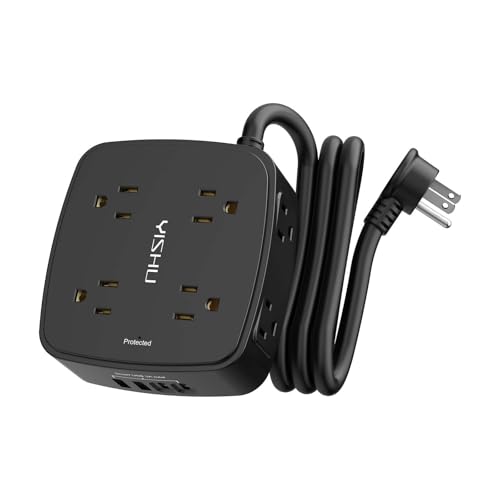 5Ft Surge Protector Power Strip - 8 Widely Outlets with 4 USB Ports, 3 Side Outlet Extender with 5 Feet Extension Cord, Flat Plug, Wall Mount, Desk USB Charging Station, ETL,Black - color: Black, size: 5 Ft