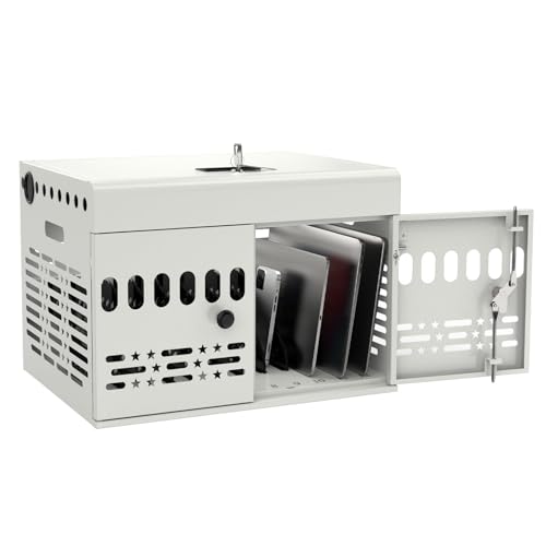12-Device Charging Cabinet -Lockable Charging Station for iPad, Chromebook,Laptop&Tablet- American Style Charging Cabinet with Cord Management Ideal for Classrooms & Offices (Grayish White) - size: 12 Tablet/Chromebook(White)
