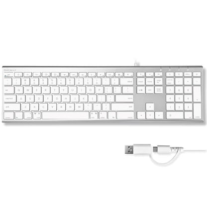 Macally Wired Keyboard for Mac (Upgraded Dual USB A + C Plug) - USB C Keyboard - Ultra Slim, 20 Shortcuts, 110 Scissor Keys - Compatible with Apple MacBook Pro/Air, Mac mini, iMac, iPad - Silver - color: Silver