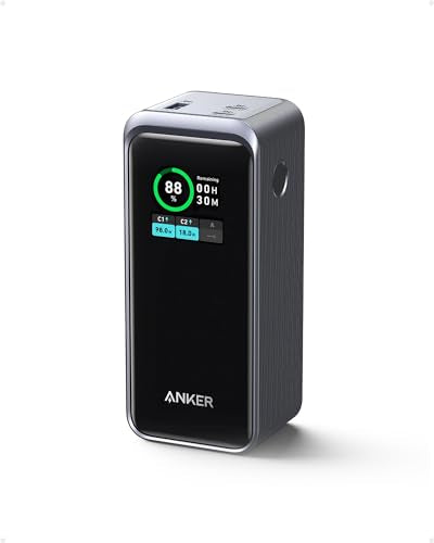 Anker Prime Power Bank, 20,000mAh 200W Portable Laptop Charger for Travel, TSA-Approved, Smart Digital Display, 2 USB-C and 1 USB-A Port, for iPhone 16/15/14 Series, Samsung, MacBook, and More
