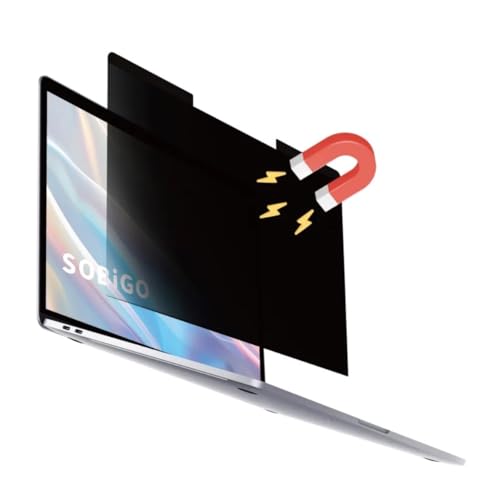 SOBiGO! Magnetic Anti-Blue Light Privacy Screen Protector for Laptop – Anti-Glare, Anti-Scratch, Privacy Filter – Nano Washable Adhesive Strip Design, Easy Installation for 14 Inch Laptop Privacy Screen-Filter for 16:9 Widescreen Display.