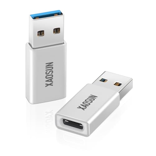 XAOSUN [10Gbps] USB C Female to USB Male Adapter (2-Pack), 3.1 USB A to C Adapter, One-Sided SuperSpeed Data Sync & 100W Fast Charging for iPhone 17/16 Plus Pro Max, Laptop, Charger, Quest Link, etc. - color: Silver-2Pack