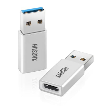 XAOSUN [10Gbps] USB C Female to USB Male Adapter (2-Pack), 3.1 USB A to C Adapter, One-Sided SuperSpeed Data Sync & 100W Fast Charging for iPhone 17/16 Plus Pro Max, Laptop, Charger, Quest Link, etc. - color: Silver-2Pack
