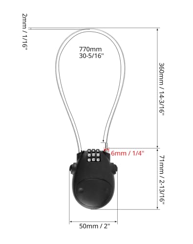 QWORK Retractable Cable Lock, 4 Pack Security Password Lock Steel Cable Luggage Locks,(WD30789)