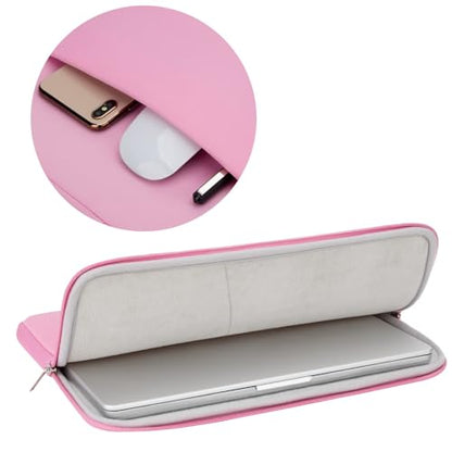 RAINYEAR 14 Inch Laptop Sleeve Case with Pocket & Accessories Pouch, Pink | Protective Soft Fluffy Lining Carrying Bag Compatible with 14 inch Notebook Computer Chromebook - color: Pink (Upgraded Version), size: 14"