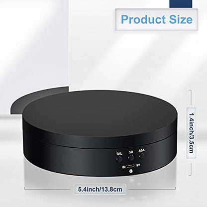 Hicarer 360 Rotating Display Stand Turntable USB Powered, Black, Mirror | Motorized Turntable for Photography Product Shows, Electric Lazy Susan with Speed Control, with USB Power Cable - color: Black, style: Matte