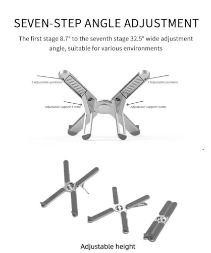 Foldable & Portable Laptop Stand for Desk, Light Weight Alloy Silicon, Ergonomic Aluminum Riser with 7 Adjustable Heights, Compatible with Laptop 10-16' and Tablet - color: moonlight silver