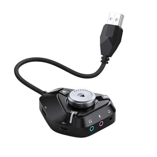 USB Sound Card External Sound Card USB to 3.5mm Adapter with 2xUSB 1xType C Headphone Mic Converter for Laptop External