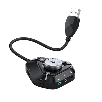 USB Sound Card External Sound Card USB to 3.5mm Adapter with 2xUSB 1xType C Headphone Mic Converter for Laptop External