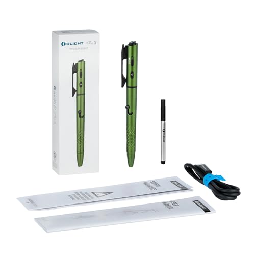 OLIGHT O'Pen 3 EDC Pen Light, 120 Lumens LED Flashlight with Green Beam, 4-in-1 Bolt Action Pen with Nib & Clip Light, USB-C Rechargeable for Writing, Presentation, Inspection and Outdoor (OD Green) - color: Green